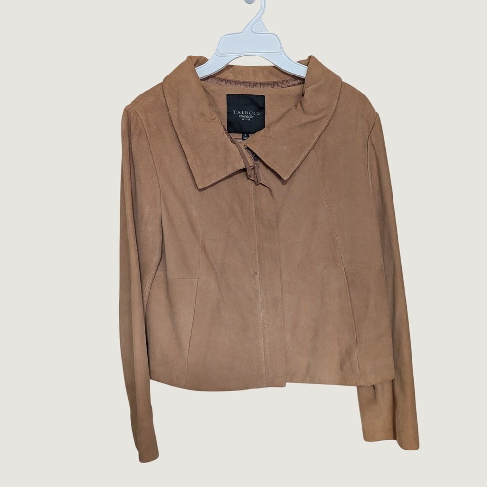 Talbots Petites Tan Suede Leather Jacket Zip Front Collared Camel Tan Small P